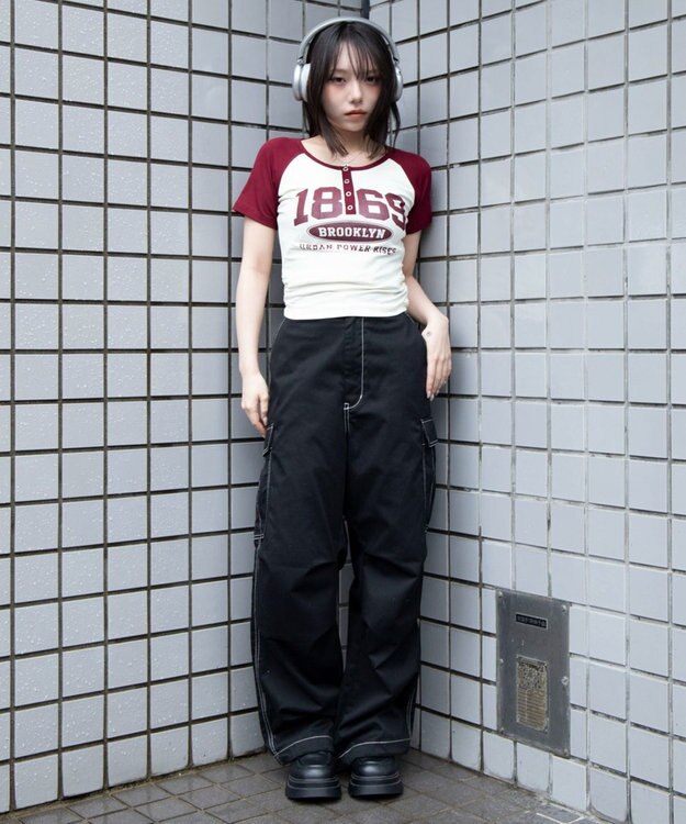 WEGO グラフィックラグランヘンリーネックT 柄4