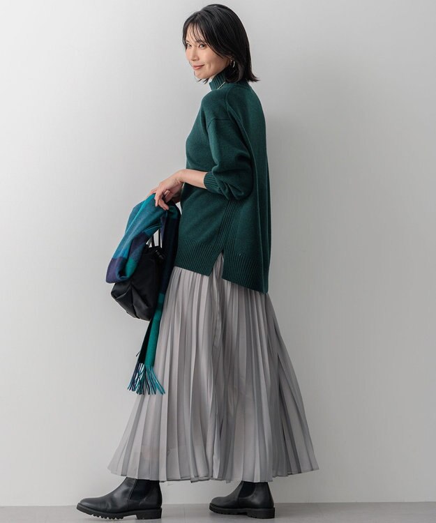 23区 【洗える】カシミヤブレンド ハイネック ニット グリーン系