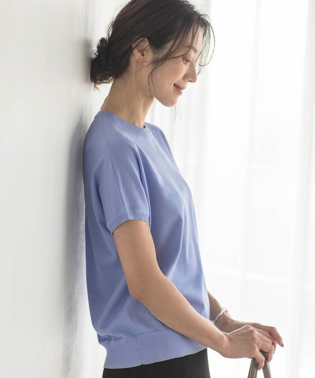 J.PRESS LADIES L 【WEB限定・洗える】Vis/Peスパーク ラメ配色 ニット ブルー系