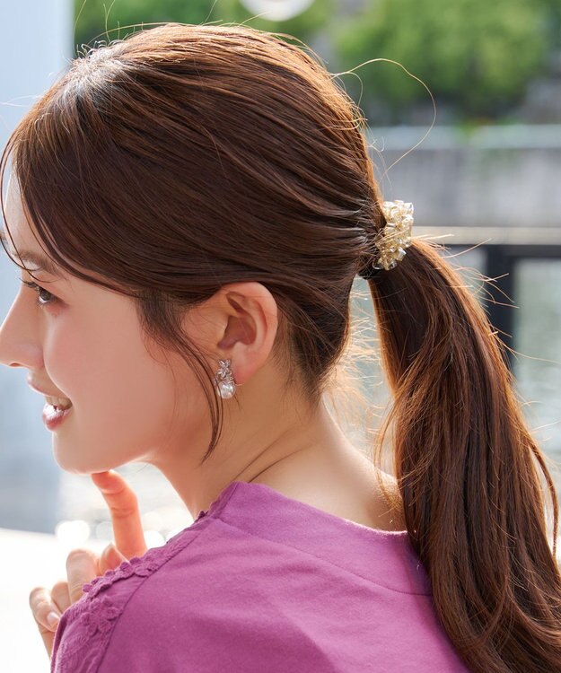 Tiaclasse スクエアビーズヘアゴム ベージュ
