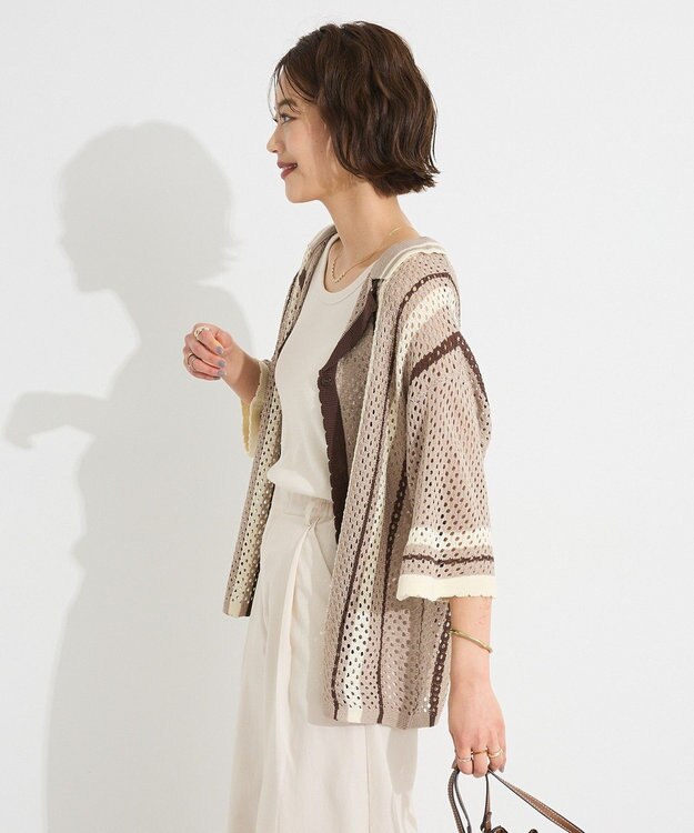 CRAFT STANDARD BOUTIQUE クロシェバイカラーニットプルオーバー Brown