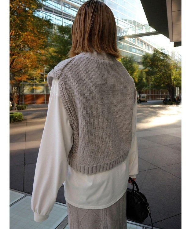 Green Parks ケーブルニットベスト Light Gray