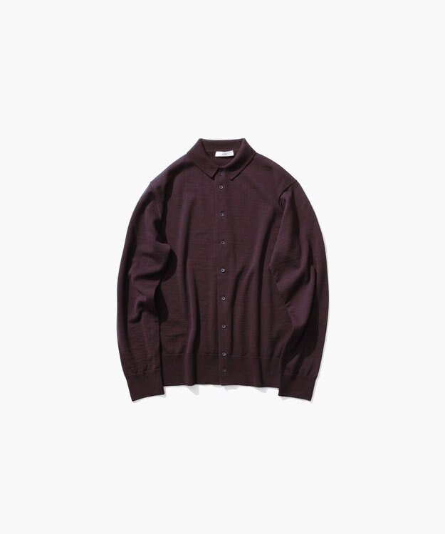 ATON WOOSTED WOOL | ポロカーディガン BURGUNDY