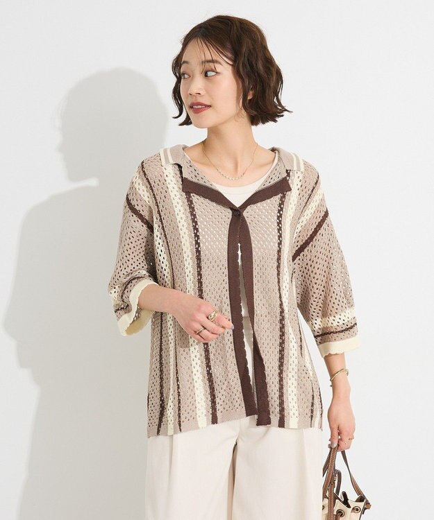 CRAFT STANDARD BOUTIQUE クロシェバイカラーニットプルオーバー Brown