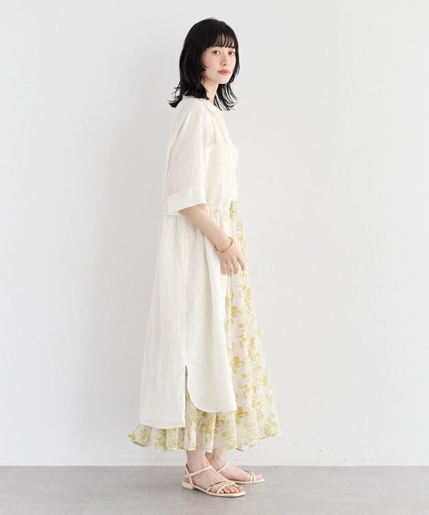 YECCA VECCA フレンチリネンドロストワンピース White