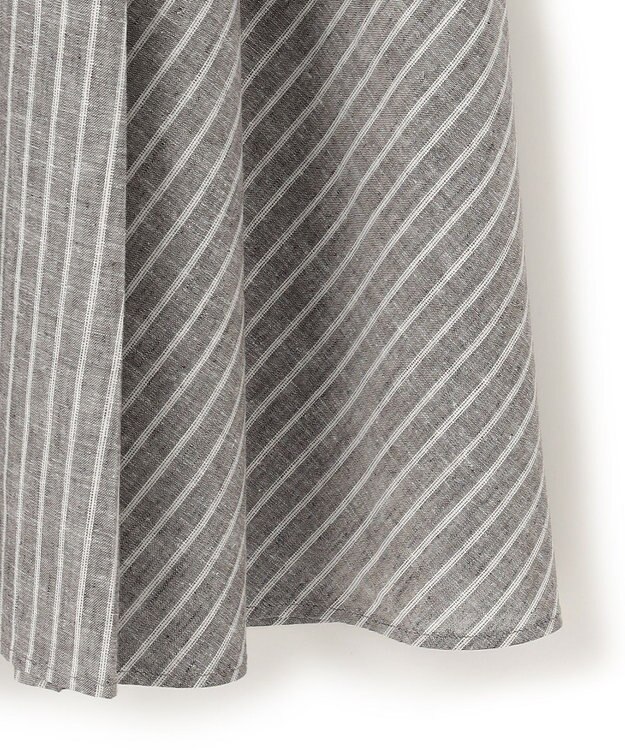 23区 【洗える】リネンコットンストライプ ギャザー スカート ダークブラウンストライプ