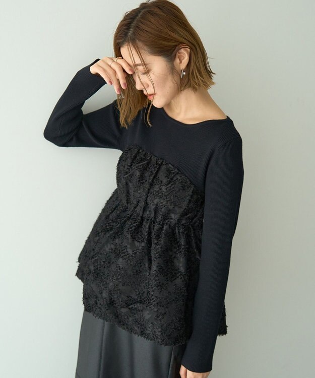 YECCA VECCA バルーンヘムドッキングニット Black