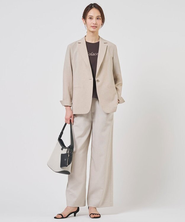 J.PRESS LADIES ペンシル SLUB STRIPE ワイド イージー パンツ フラックスストライプ系