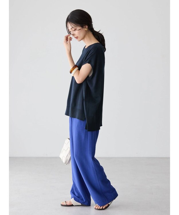 AMERICAN HOLIC 前振りニットフレンチスリーブプルオーバー Navy