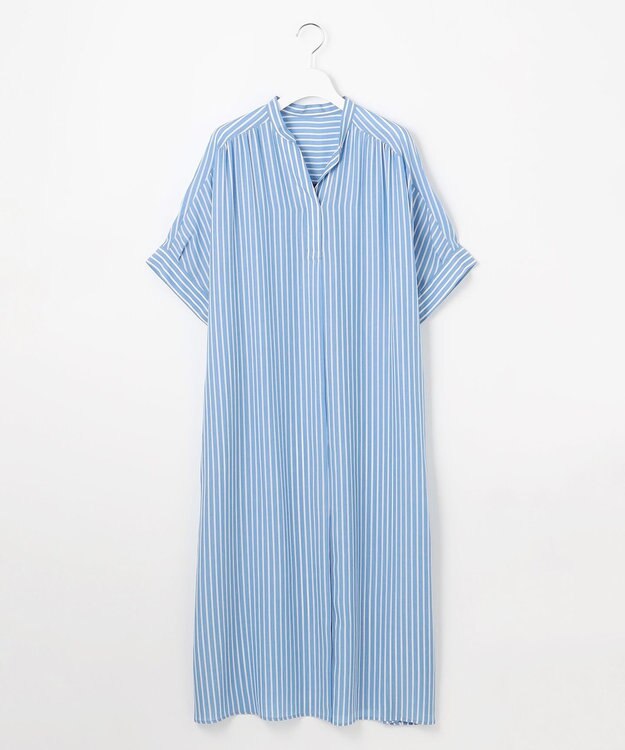 自由区 S 【接触冷感・UVケア・抗菌防臭・洗える】リヨセルポプリンシャツ ワンピース [新色]サックスストライプ