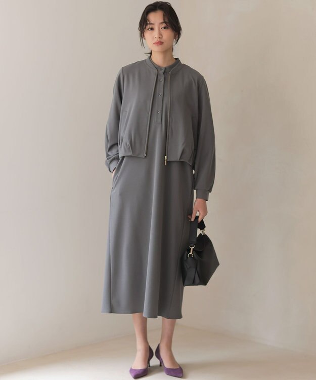 組曲 【WEB限定】ジョーゼットジャージーIライン ワンピース グレー系