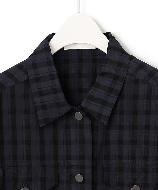 ICB シアーチェックジャカード クロップドジャケット ネイビー×ブラック系