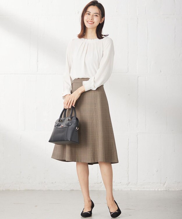 ANY SIS 【セットアップ対応】サーモ2WAYストレッチ スカート ブラウングレンチェック