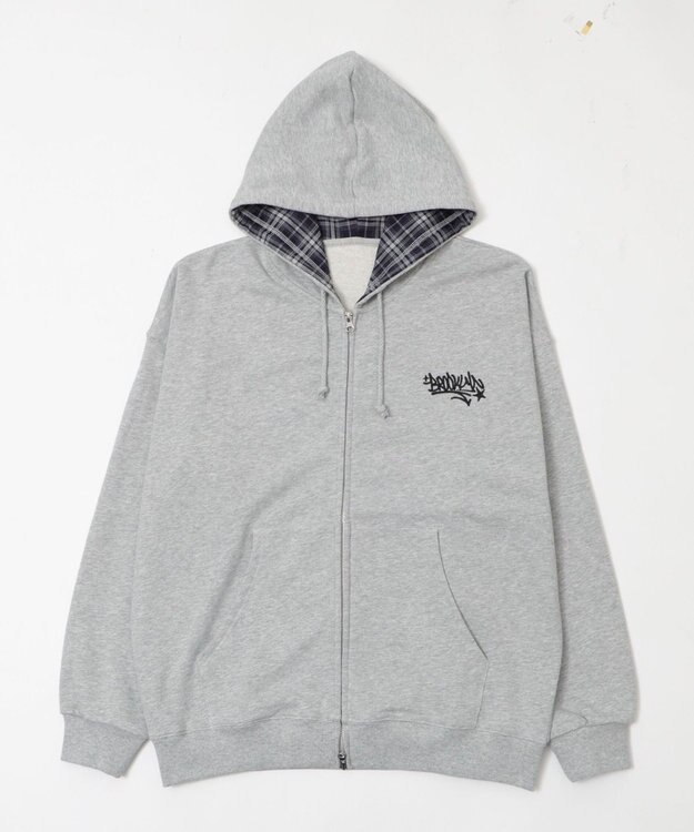 WEGO 【ユニセックス着用ITEM/MLサイズ展開】チェックZIPパーカー 杢グレー