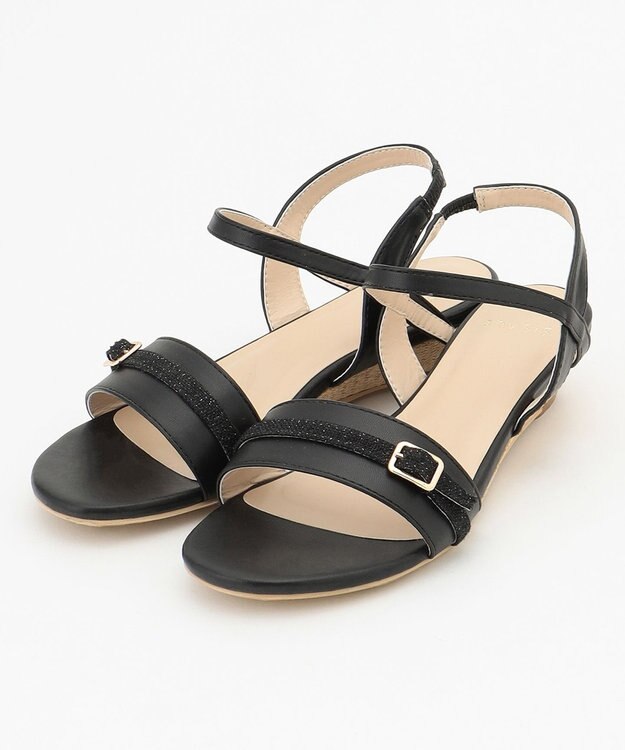 ANY SIS 【23.0~24.5cm】リネン調ベルトプチウエッジ サンダル ブラック