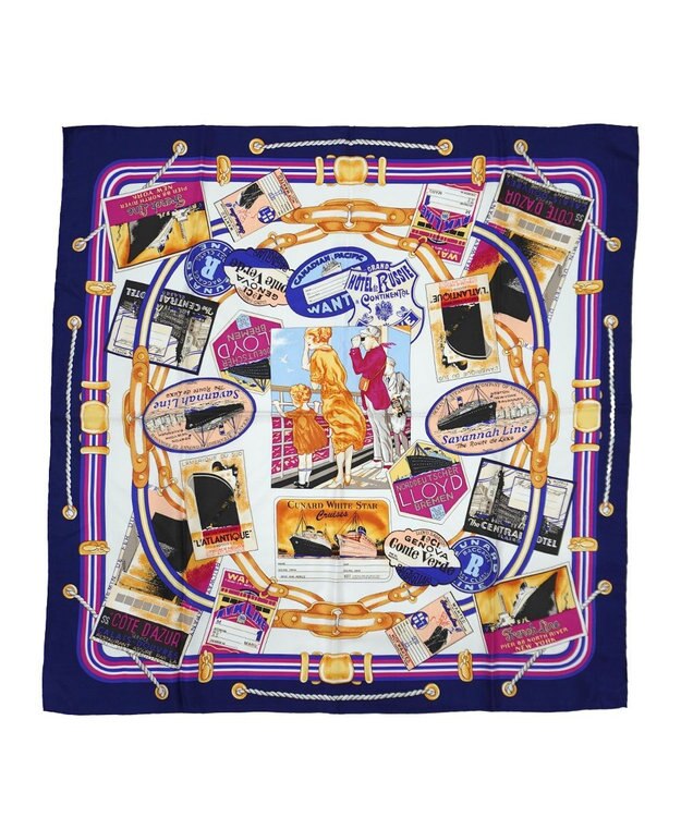 Marca ＜秋の新作！＞【 Marcaオリジナル】ボヤージュ 大判 シルクツイル スカーフ ネイビー