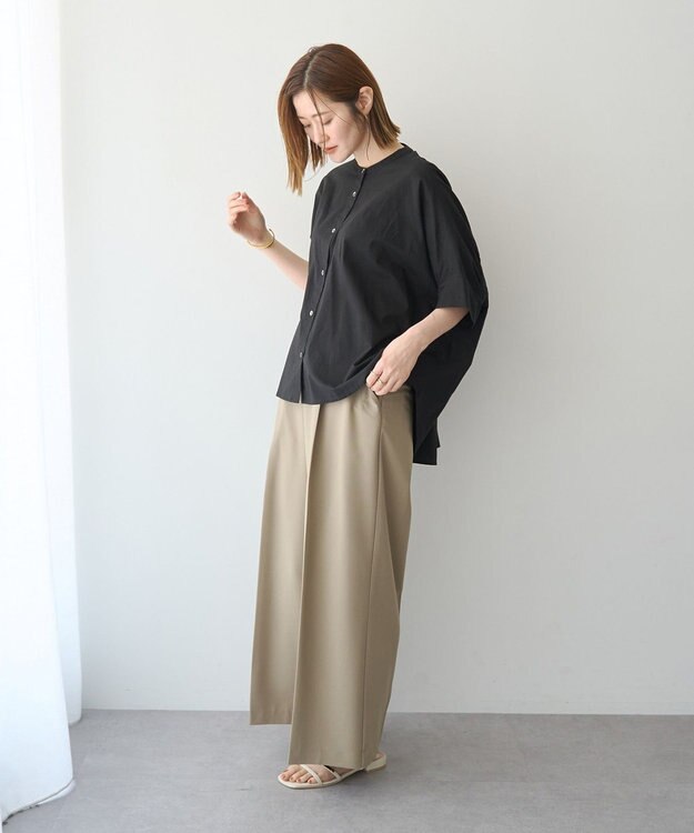 YECCA VECCA バック刺繍バンドカラーシャツ Black