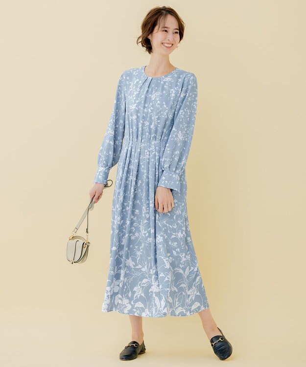 自由区 【XSサイズ～/洗える】グラデーションフラワープリント ワンピース スカイブルー系5