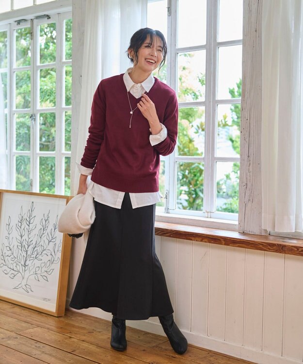 WEGO 【WEB限定/2025年秋冬新作/洗濯OK/毛玉レス/MLXLサイズ展開/オフィス/カジュアル】ベーシックニットセーター ワイン