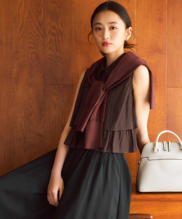 組曲 S 【入江未悠さんコラボ】ギャザーライトデシンティアード ブラウス チョコレートブラウン系