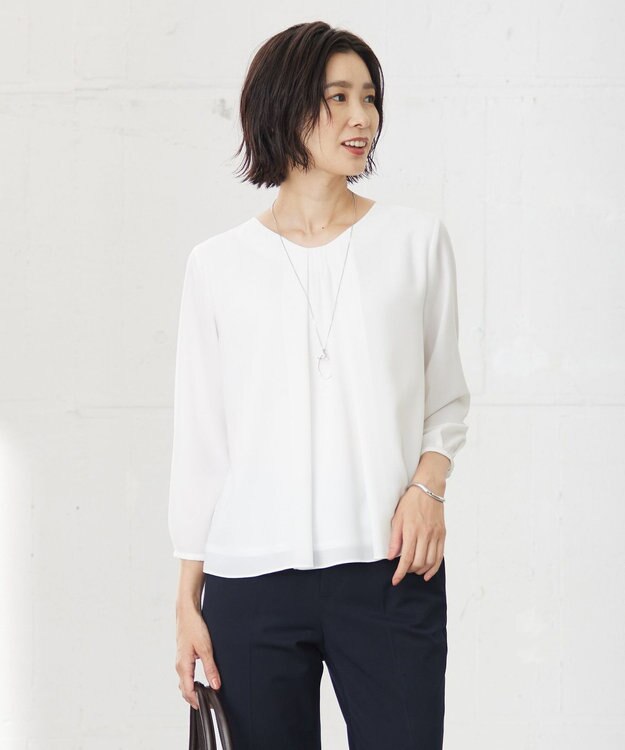 J.PRESS LADIES ストレッチジョーゼット Vネック カットソー ホワイト系