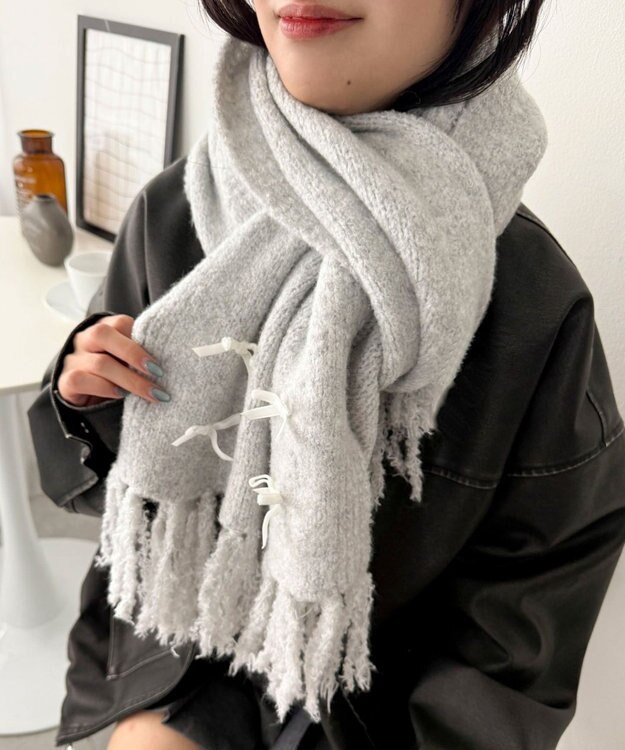 WEGO ベロアリボンニットストール ライトグレー