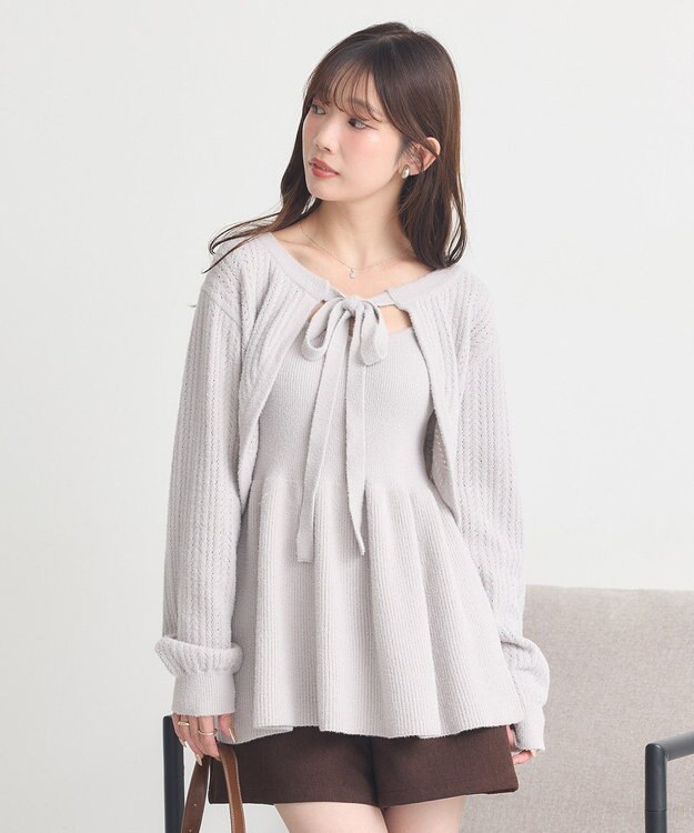 earth music&ecology 【SET ITEM】SET2点ショートボレロ＋ペプラムニットキャミ Gray