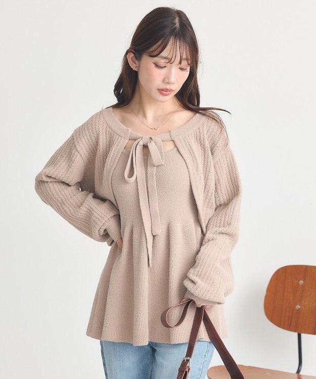 earth music&ecology 【SET ITEM】SET2点ショートボレロ＋ペプラムニットキャミ Beige