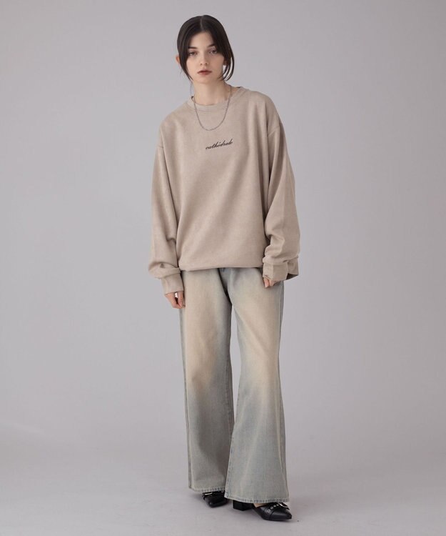 WEGO 【ユニセックス着用ITEM/2点SET/MLサイズ展開】アクセ付きフェイクスウェードプルオーバー ライトベージュ