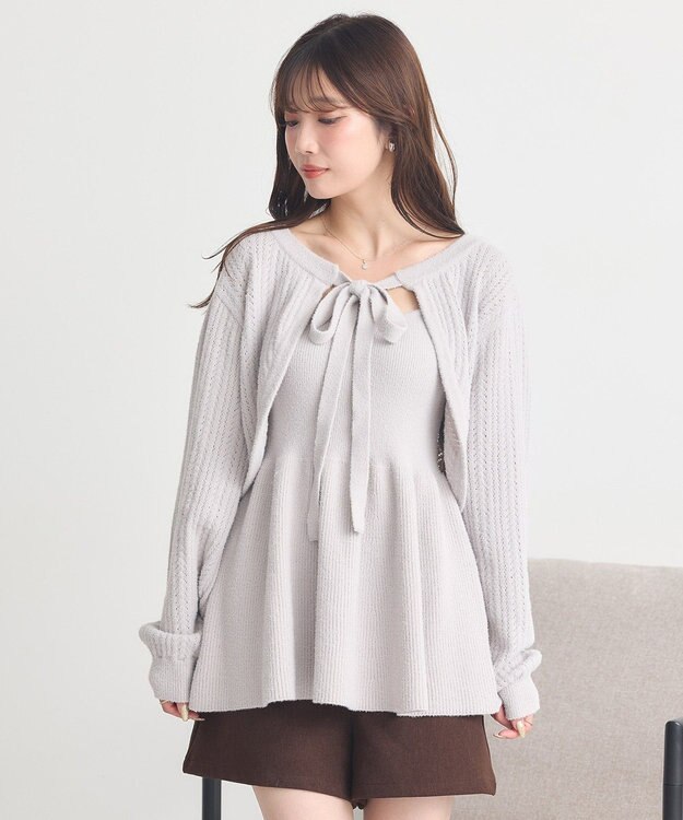 earth music&ecology 【SET ITEM】SET2点ショートボレロ＋ペプラムニットキャミ Gray