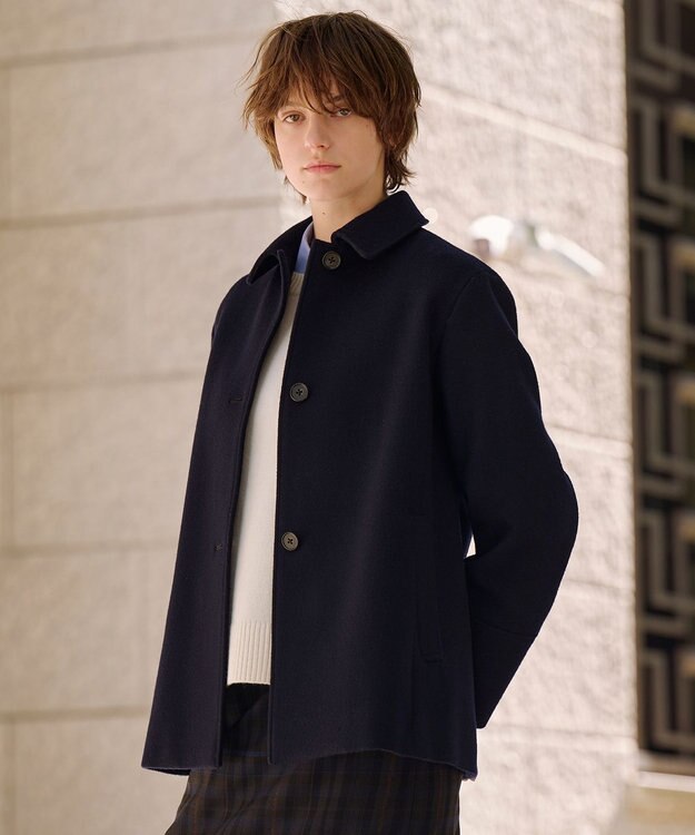 J.PRESS LADIES ショートビーバー ショート丈 ステンカラー コート ネイビー系