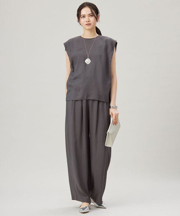 自由区 S 【セットアップ対応・接触冷感・UVケア・洗える】エアリーツイルノースリーブ ブラウス バーント