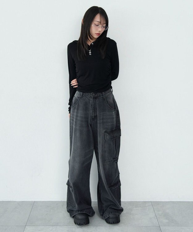 WEGO ヘンリーネックフードロンT ブラック