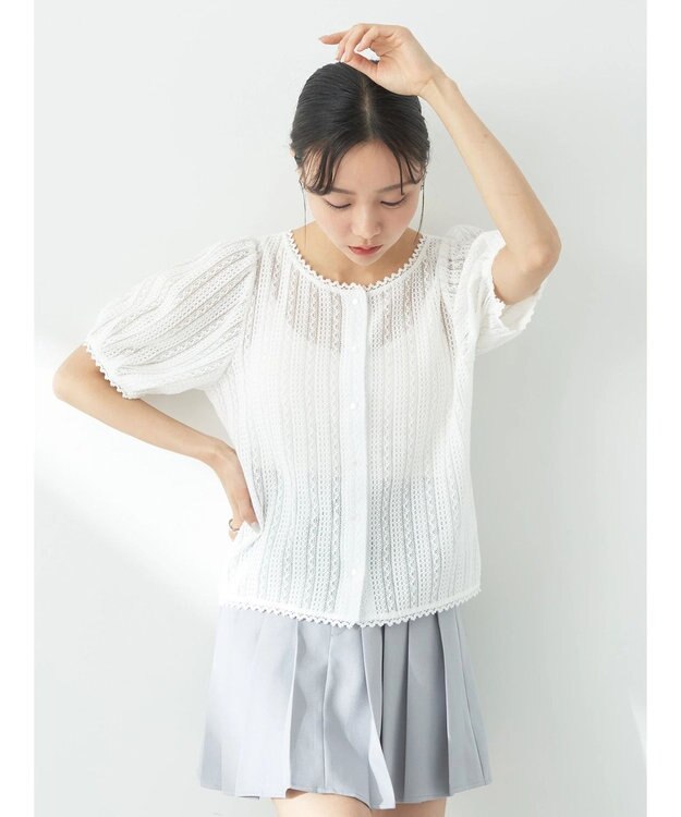 earth music&ecology コンパクトレースカーディガン White