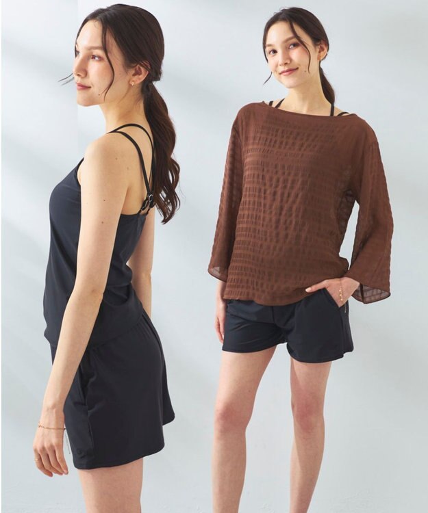 OP／FILA 【Ocean Pacific】シアートップス付き4点セット水着 ブラウン