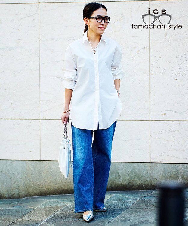 ICB 【ICB×tamachan_style コラボ】スタイルアップ ワイドデニム ライトインディコ系