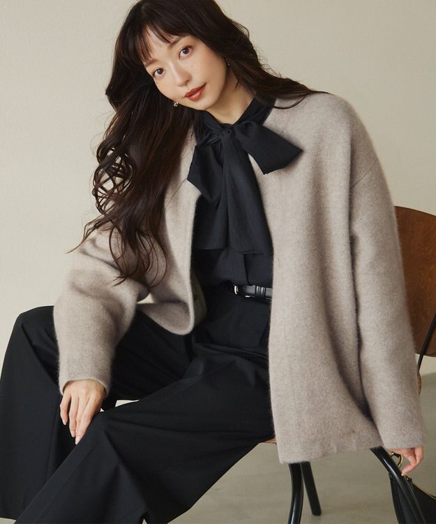 23区 S 【一部店舗限定/UVケア/接触冷感/撥水】ブライトタイプライター ボウタイ ブラウス ブラック系