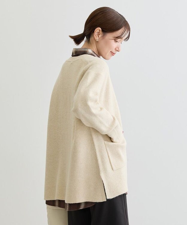 Green Parks Ｖネック畦編みニットカーディガン Ecru