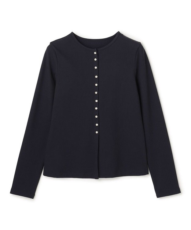 UNFILO ハイツイストスムース カーディガン ネイビー×パールボタン