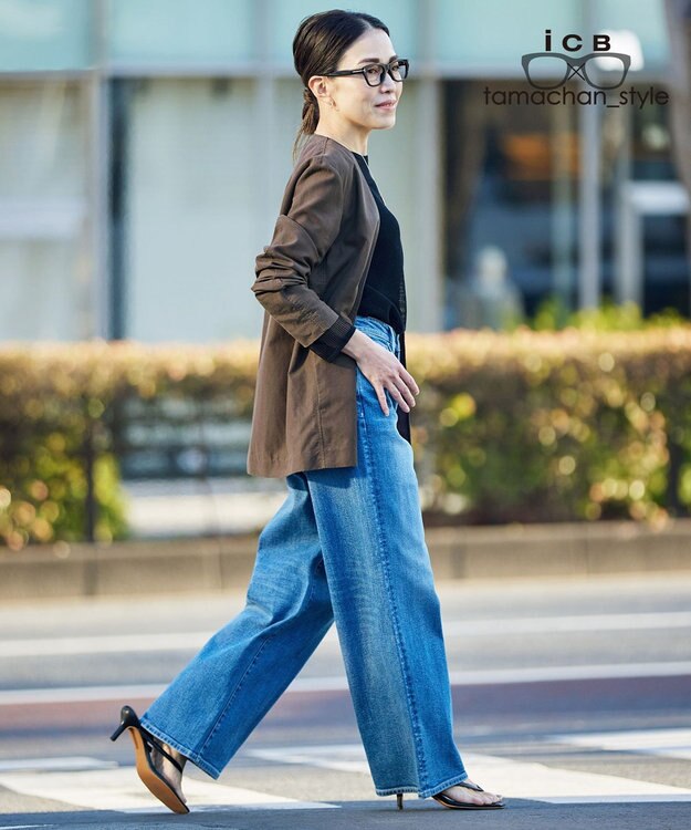 ICB L 【ICB×tamachan_style コラボ】スタイルアップ ワイドデニム ライトインディゴ系