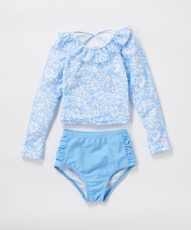 OP／FILA 【marie claire ENFANTS】フリル襟付き長袖ラッシュガード型水着 サックス