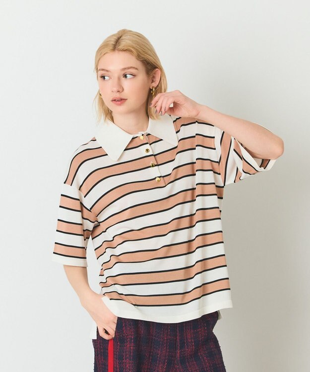 GRACE CONTINENTAL ボーダーニットトップ キャメル
