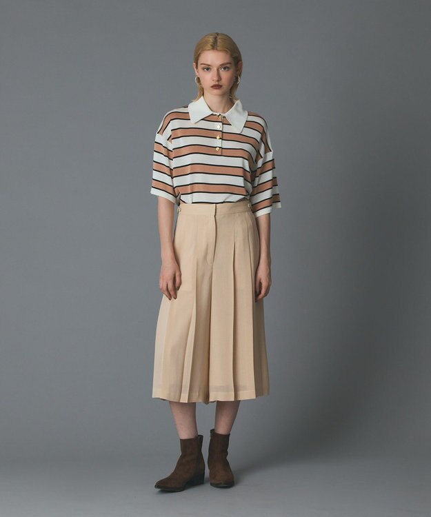 GRACE CONTINENTAL ボーダーニットトップ キャメル