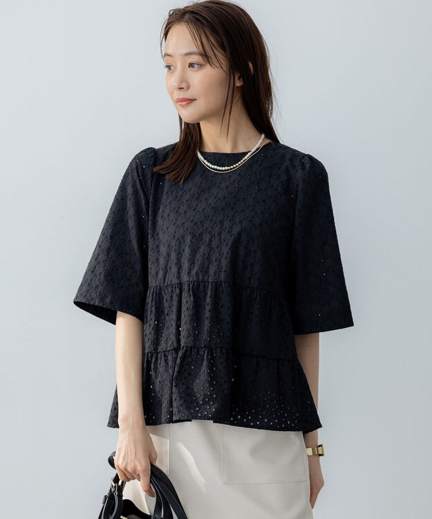 組曲 S エンブロイダリーレースフリル ブラウス ブラック系