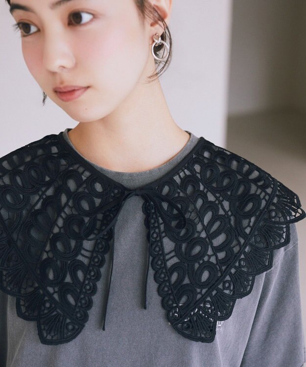 earth music&ecology レースつけ襟 Black