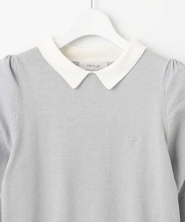 Feroux 配色襟パワショル ニット ライトグリーン系