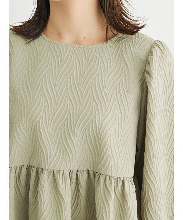 Green Parks ・ＥＬＥＮＣＡＲＥ　ＤＵＥ　フクレジャカードブラウス Gray Beige