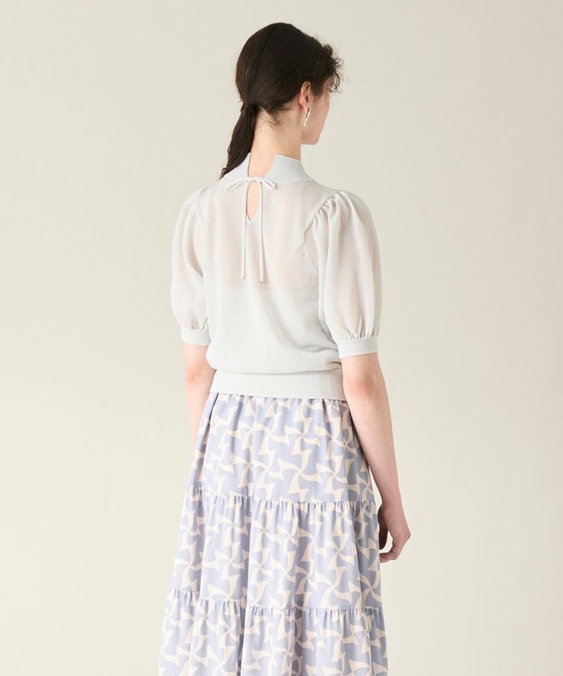 GRACE CONTINENTAL ラメシアーパフニットトップ シルバー