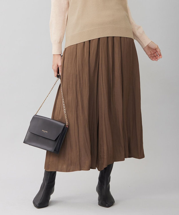 自由区 S 【WEB限定・ウエストゴム・長さ調整可・洗える】ビンテージツイル ギャザーパンツ ココア