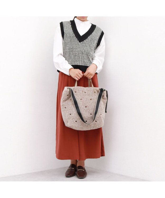 UNBILLION カシュカシュ cachecache / ミックスカラーボアドット2wayトート ブラウン